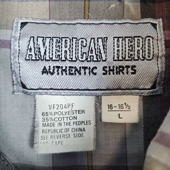 American Hero Brown & Gray Plaid Pearl Snap Size Large Long Sleeve Western Shirt - Picture 13 of 16